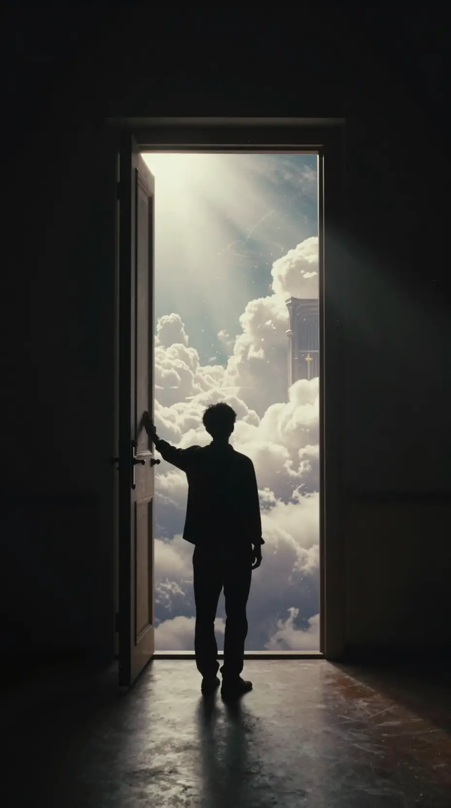 Silhouette Reaching Toward A Door Of Radiant Heaven