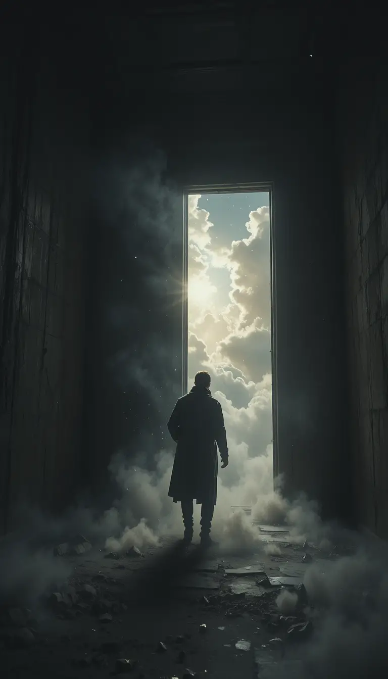 Silhouette Reaching Toward Radiant Heavenly Doorway Light