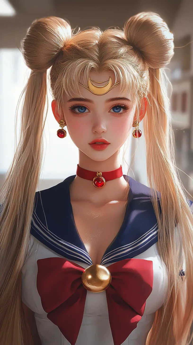 Anime blonde girl portrait in sailor uniform