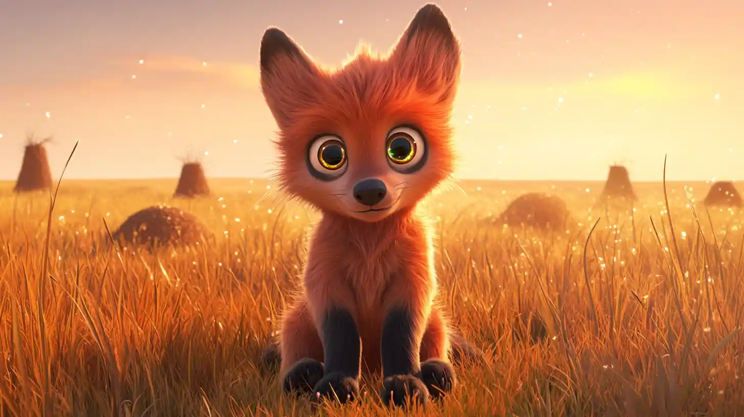 Baby maned wolf pup in glowing sunrise savanna
