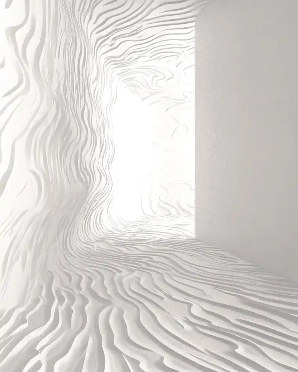 Motivo geometrico bianco minimalista su una parete bianca continua