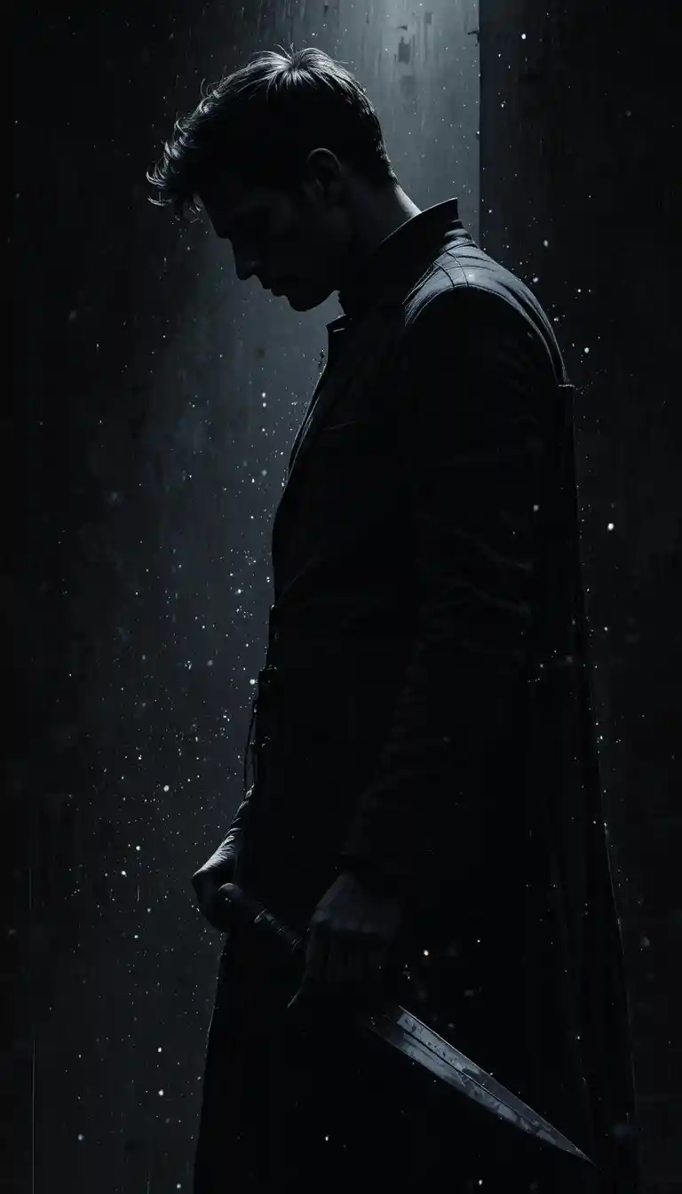 Shadowed man in profile with dagger in noir comic style