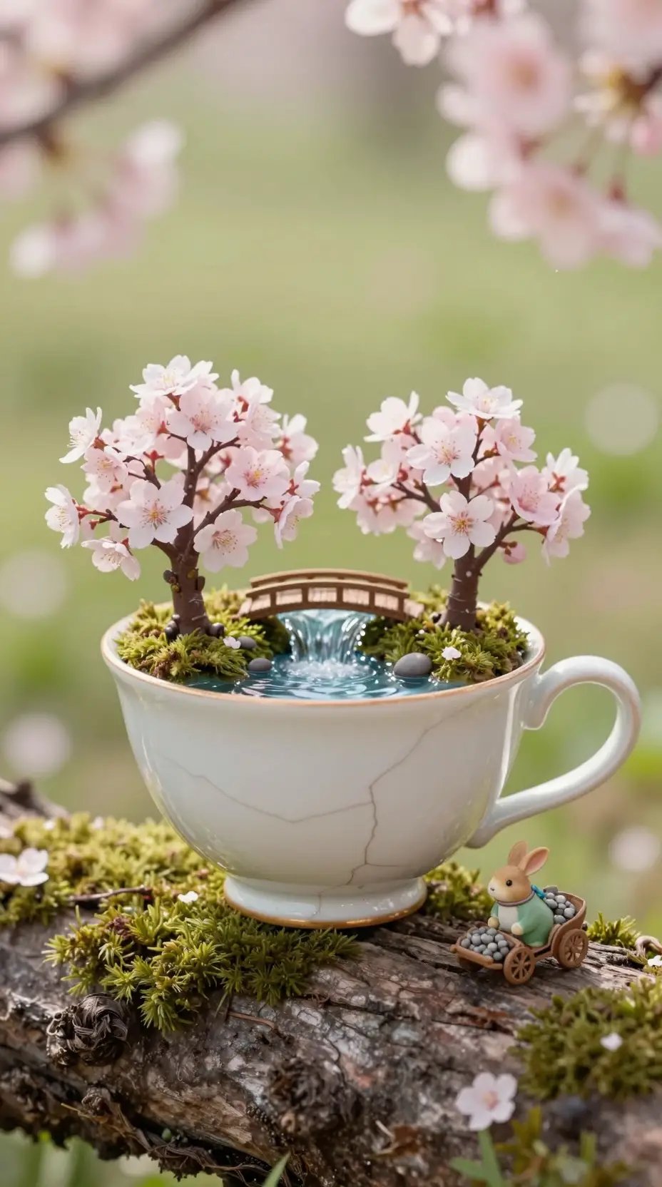 Macro view of a vintage teacup forest world