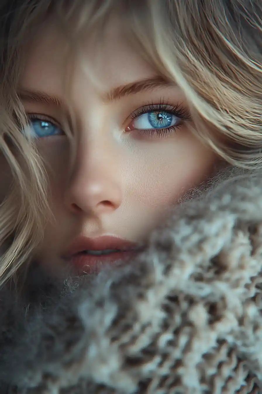 Thoughtful woman in soft light close up portrait