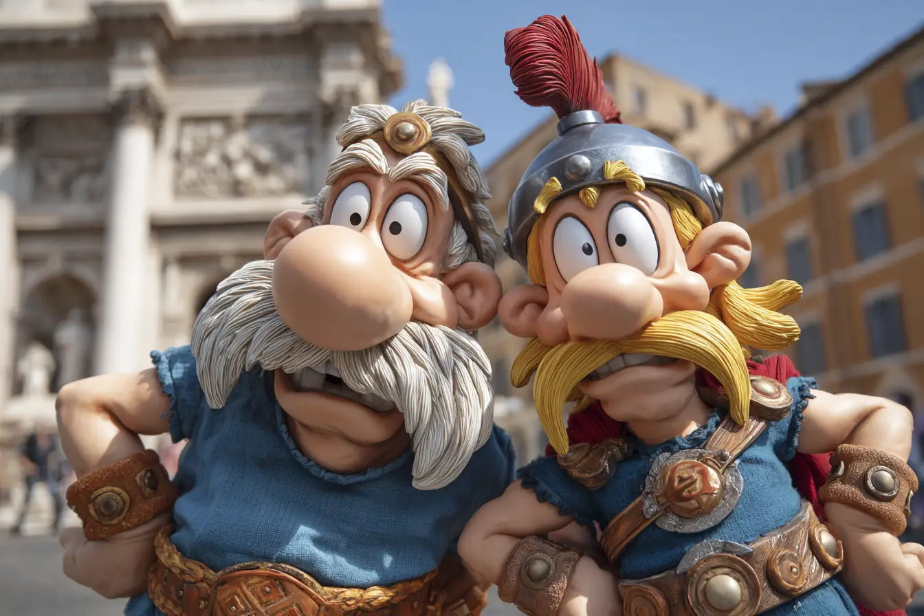 Two heroes travel from their village to ancient rome