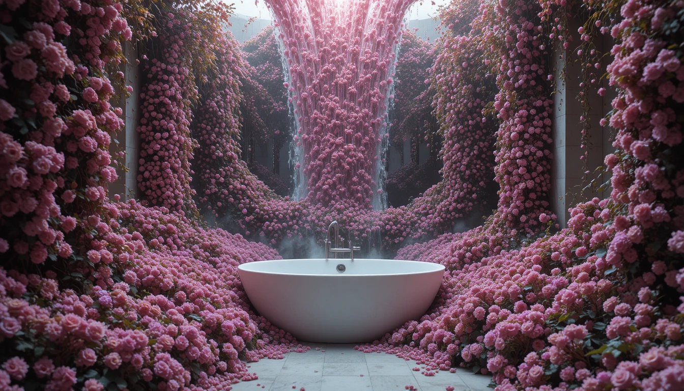 Fiori selvatici traboccano in un romantico santuario da bagno