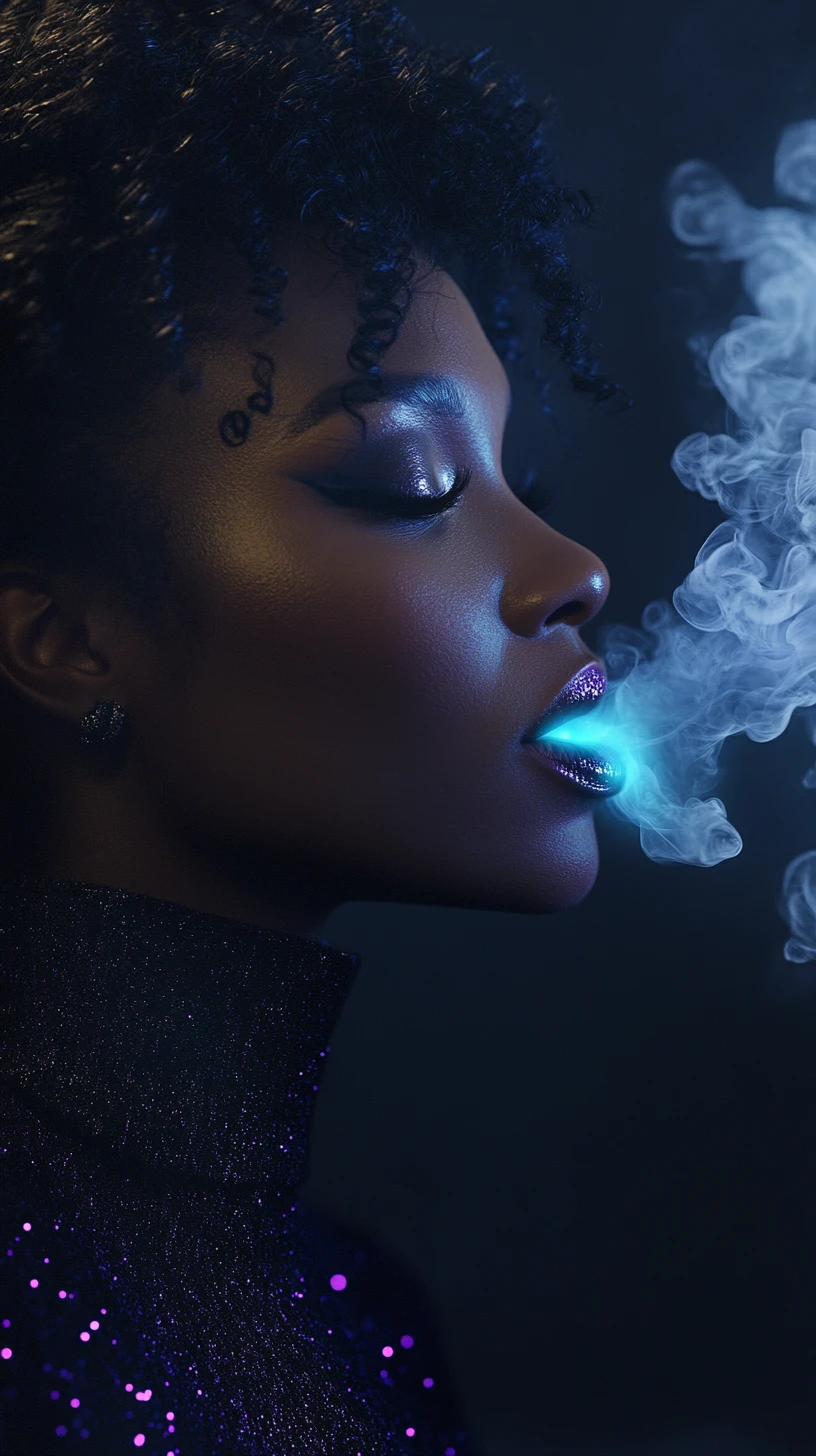 Surreal close up of woman with glowing spirit in throat