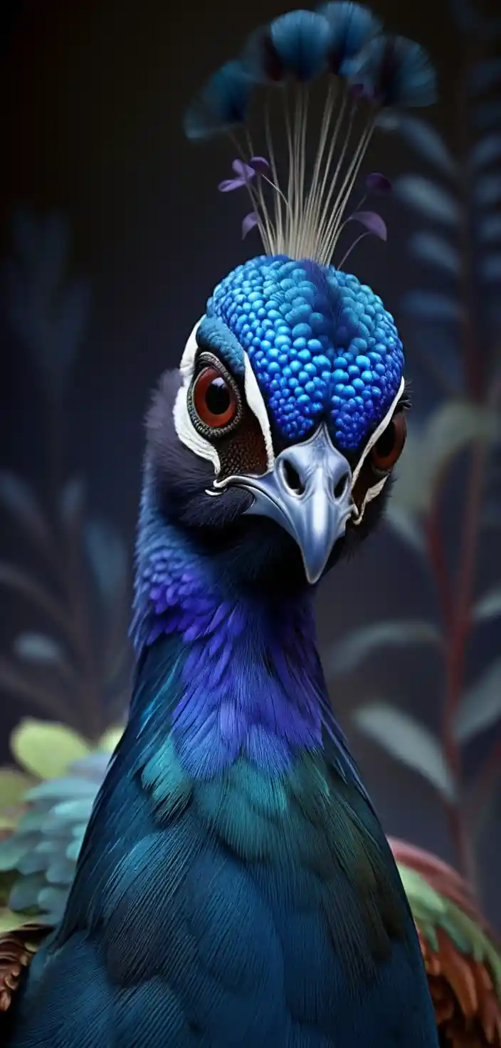 Majestic peacock profile with iridescent jeweled plumage