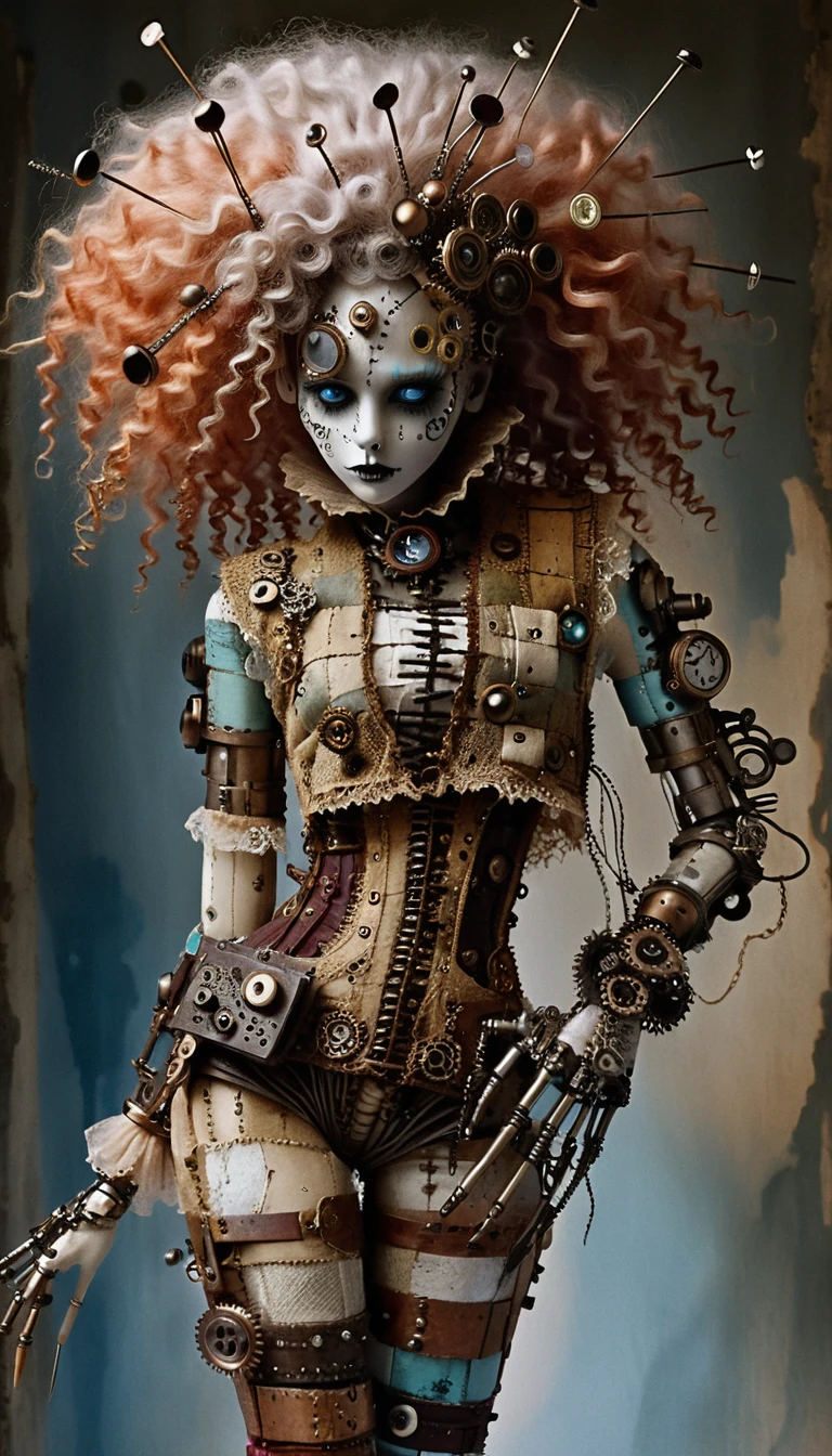 Steampunk gothic ragdoll woman in side profile portrait