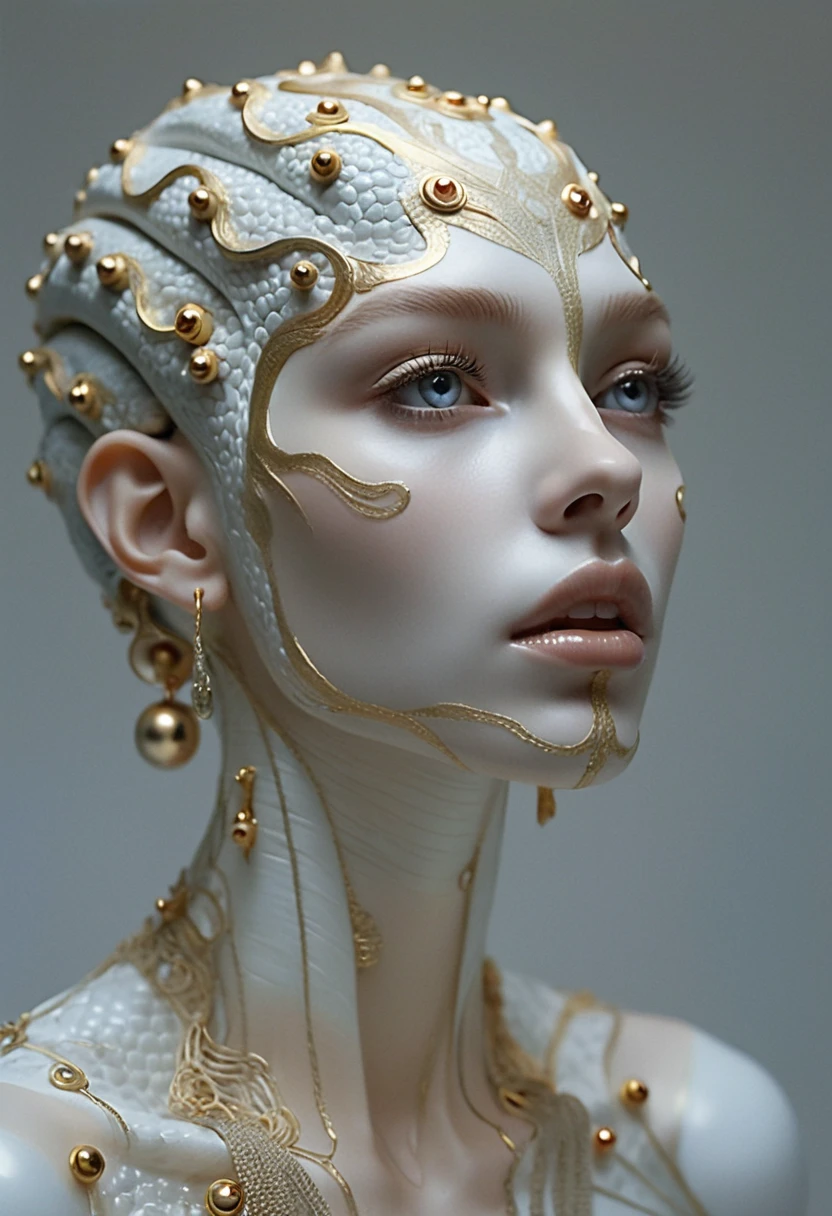 Porcelain female sculpture in profile with flowing gold details