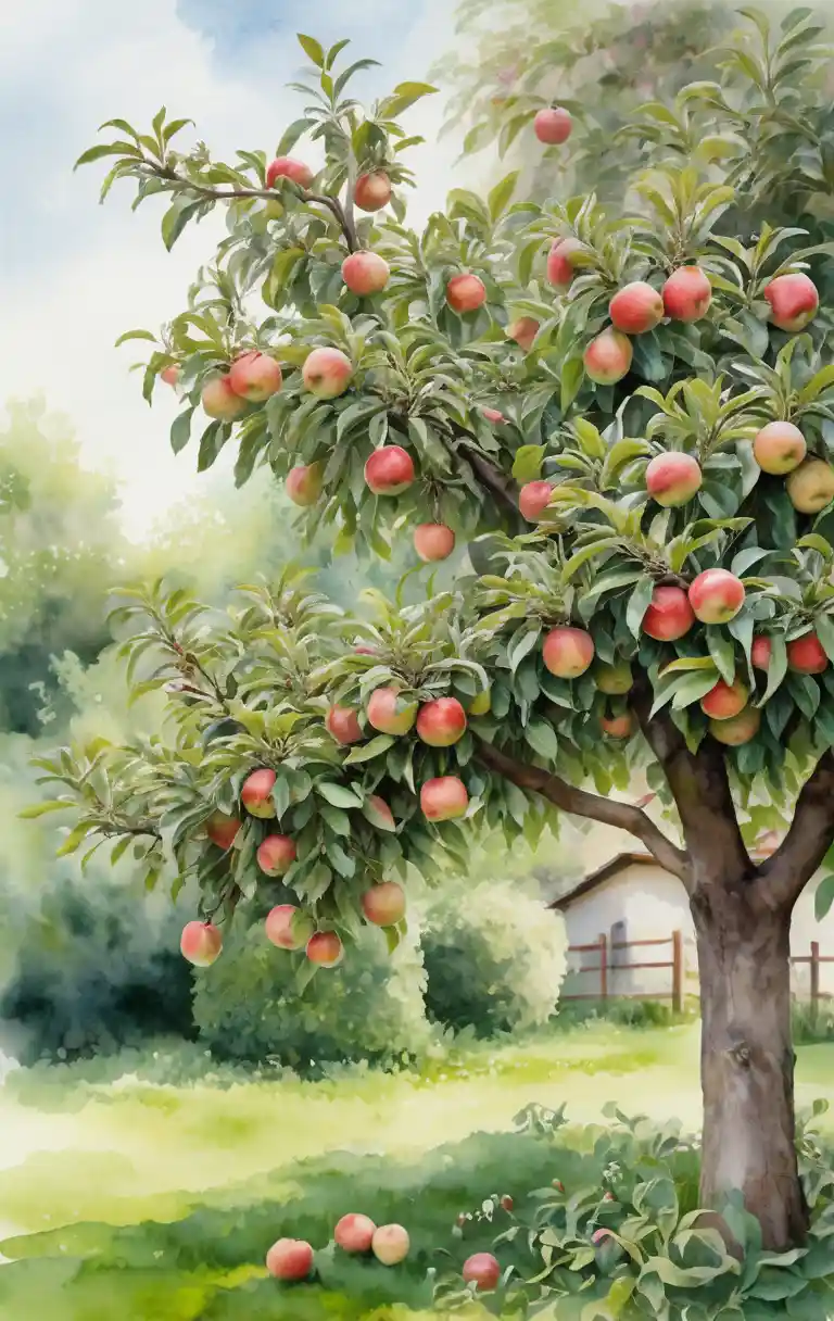 Apple tree in the lush flower filled Garden of Eden