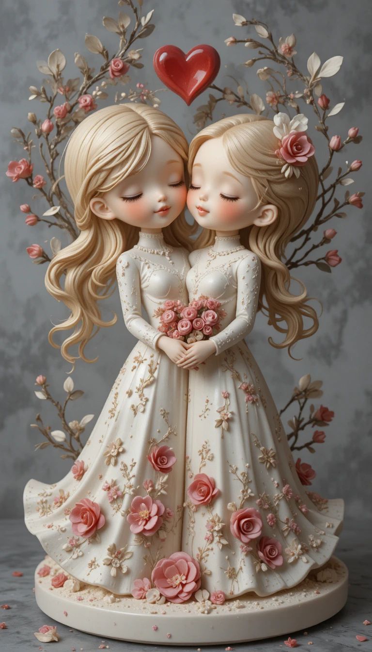Romantic lovers figurine sculpted as a Valentine relief