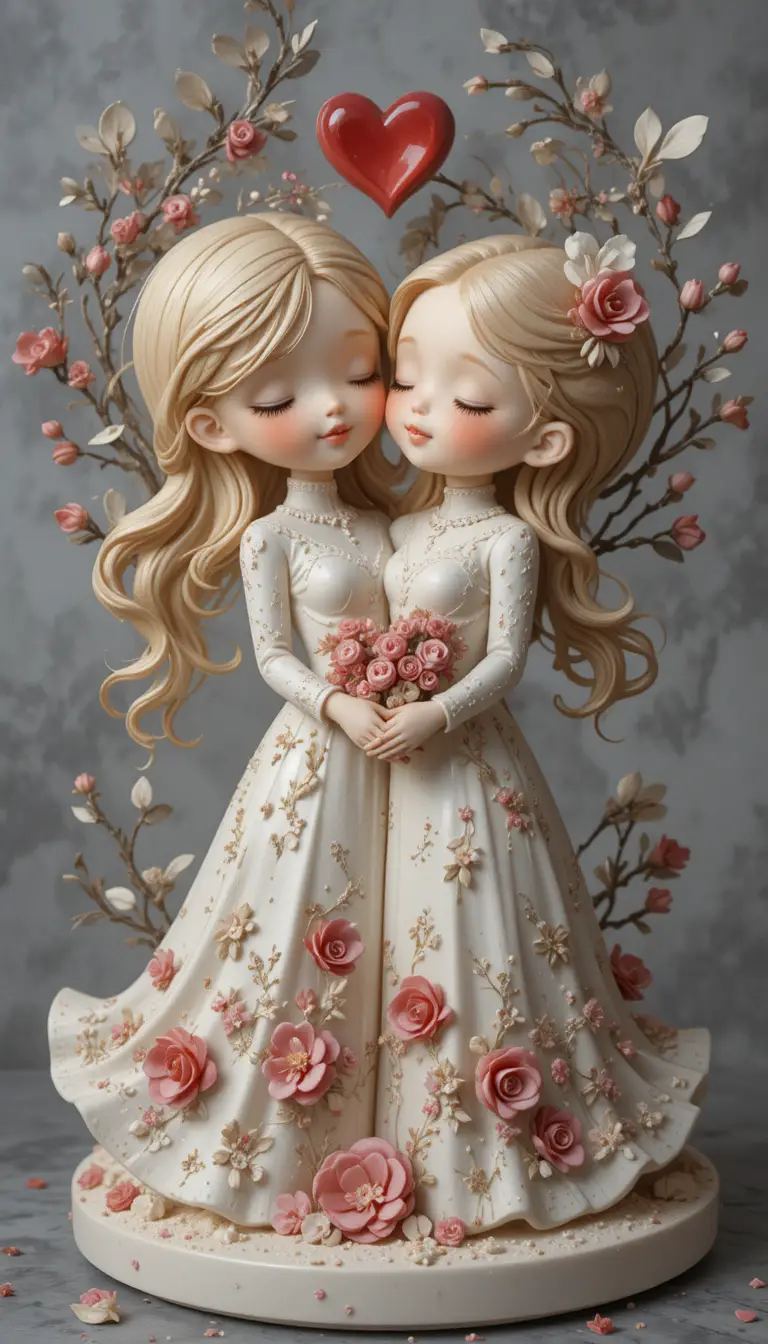 Romantic lovers figurine sculpted as a Valentine relief