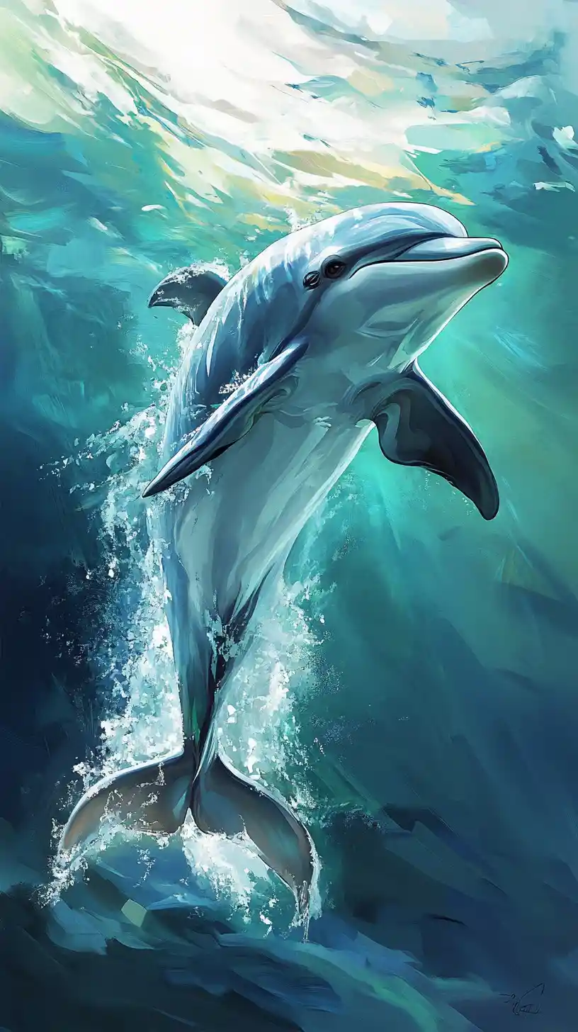 Crystal like dolphin art print in natural water scene