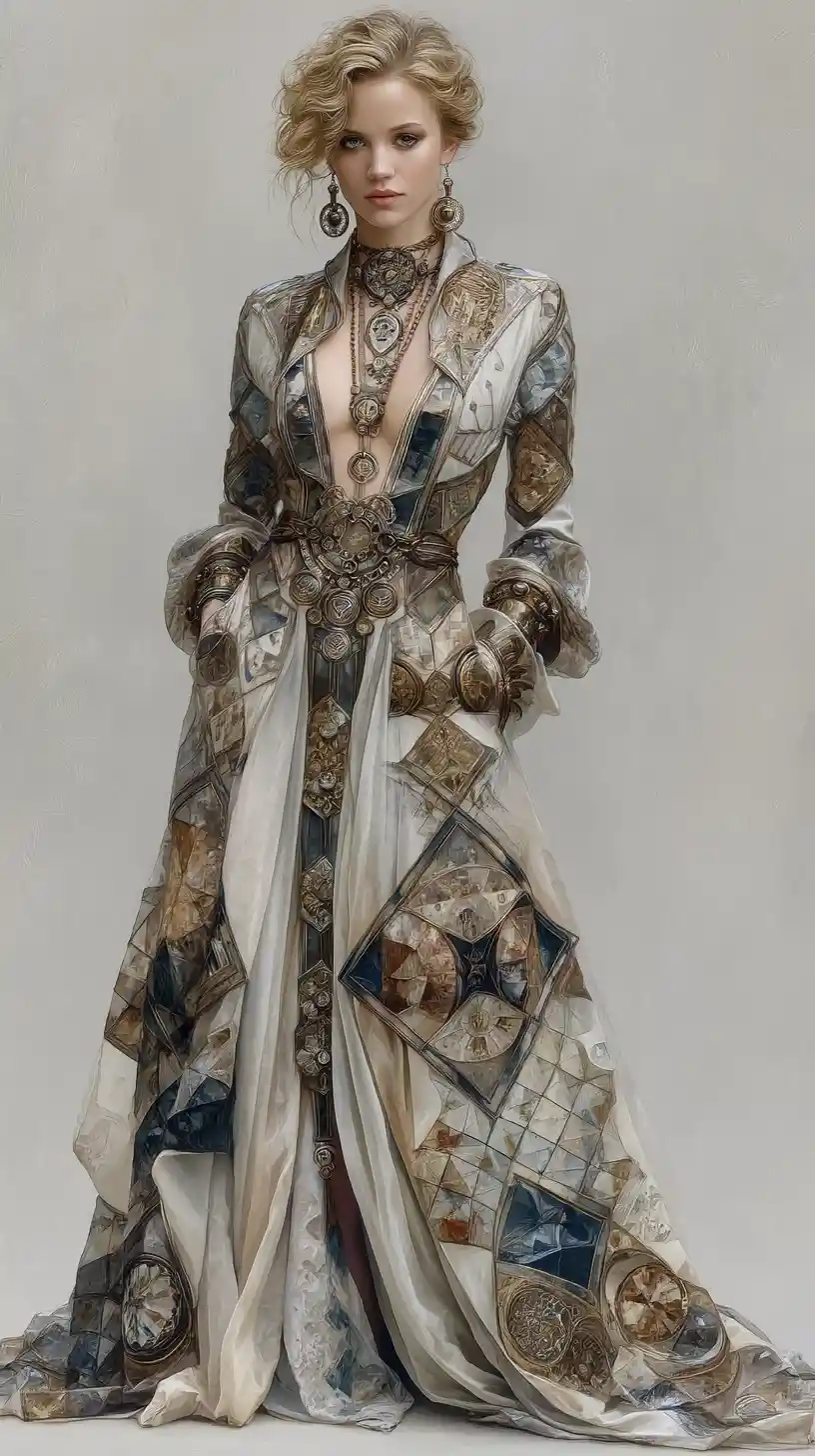 Art deco fashion woman in flowing steampunk inspired dress