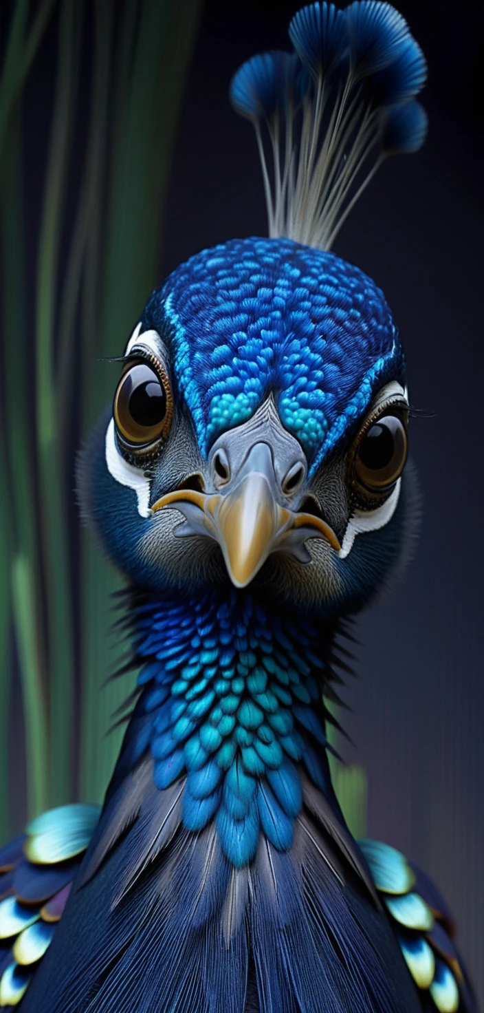 Majestätisches Pfauenprofil in juwelentöniger 3D-Illustration