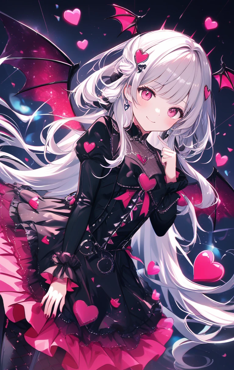 Silberhaariges Anime-Sukkubus-Mädchen mit Herzmotiv
