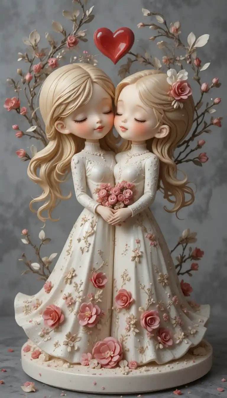 Romantic lovers figurine sculpted as a Valentine relief