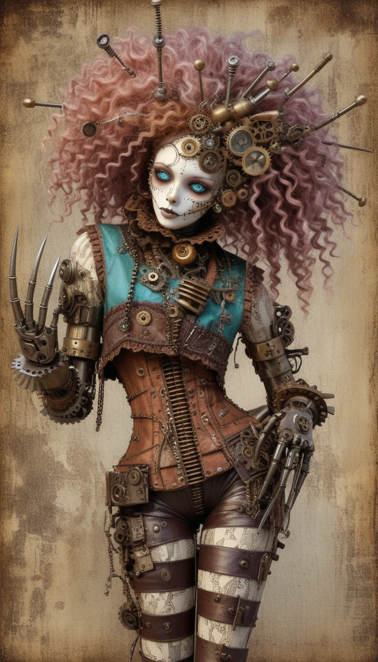 Steampunk-gotische Ragdoll-Frau in voller Körperseitenansicht