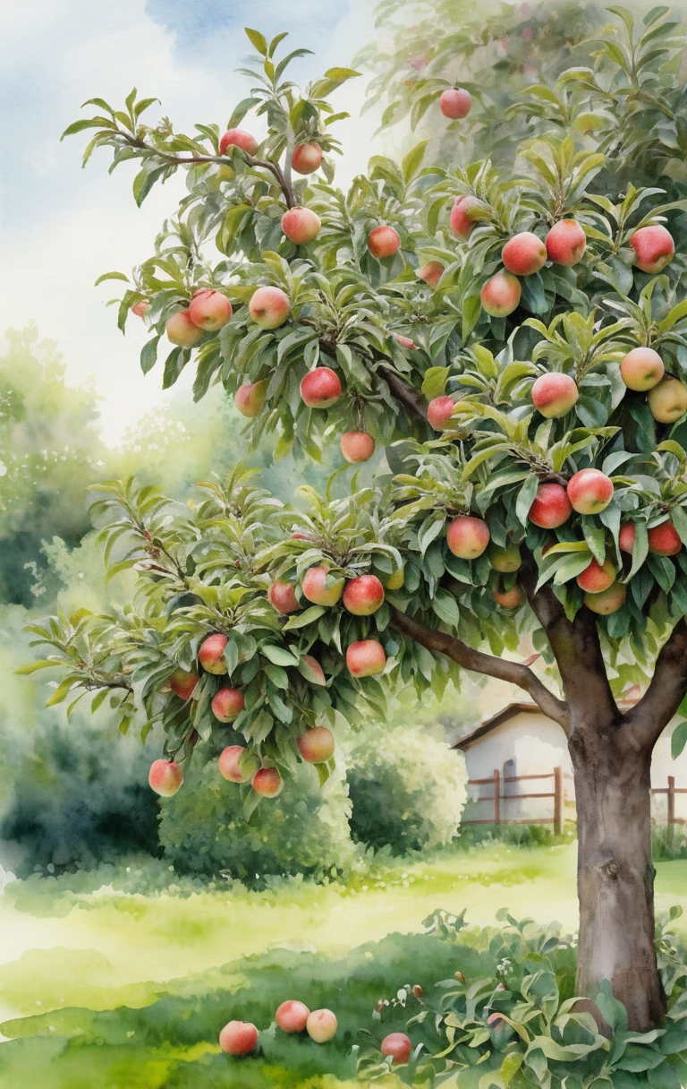 Apple tree in the lush flower filled Garden of Eden