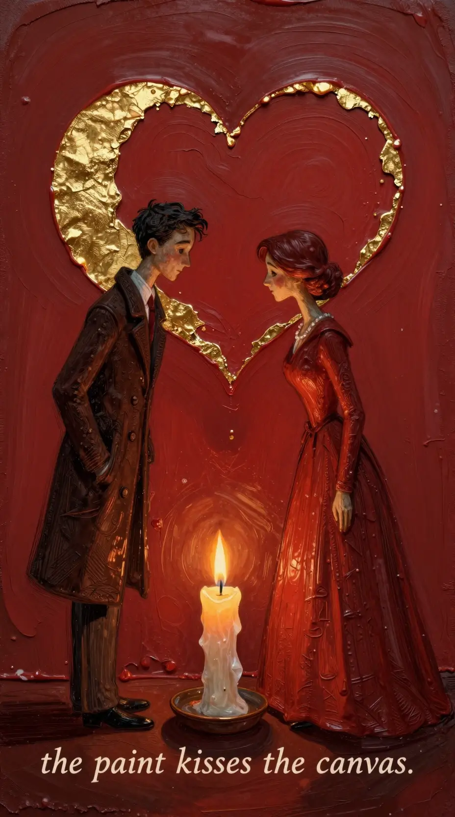 Romantic couple leaning together by a single candle