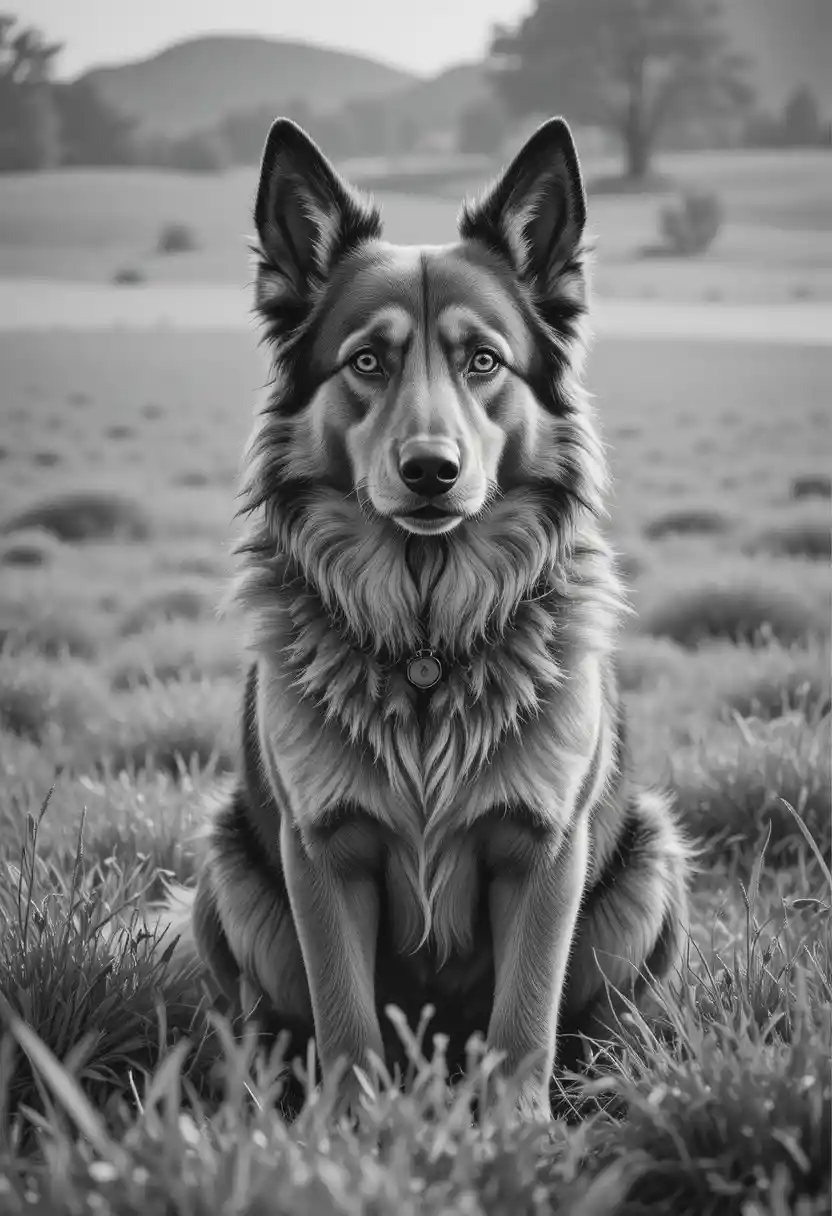 Majestic shepherd dog in a serene morning meadow drawing
