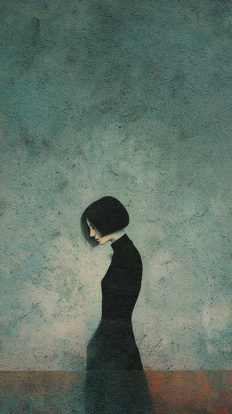 Dreamlike surreal figure on minimalist textured canvas