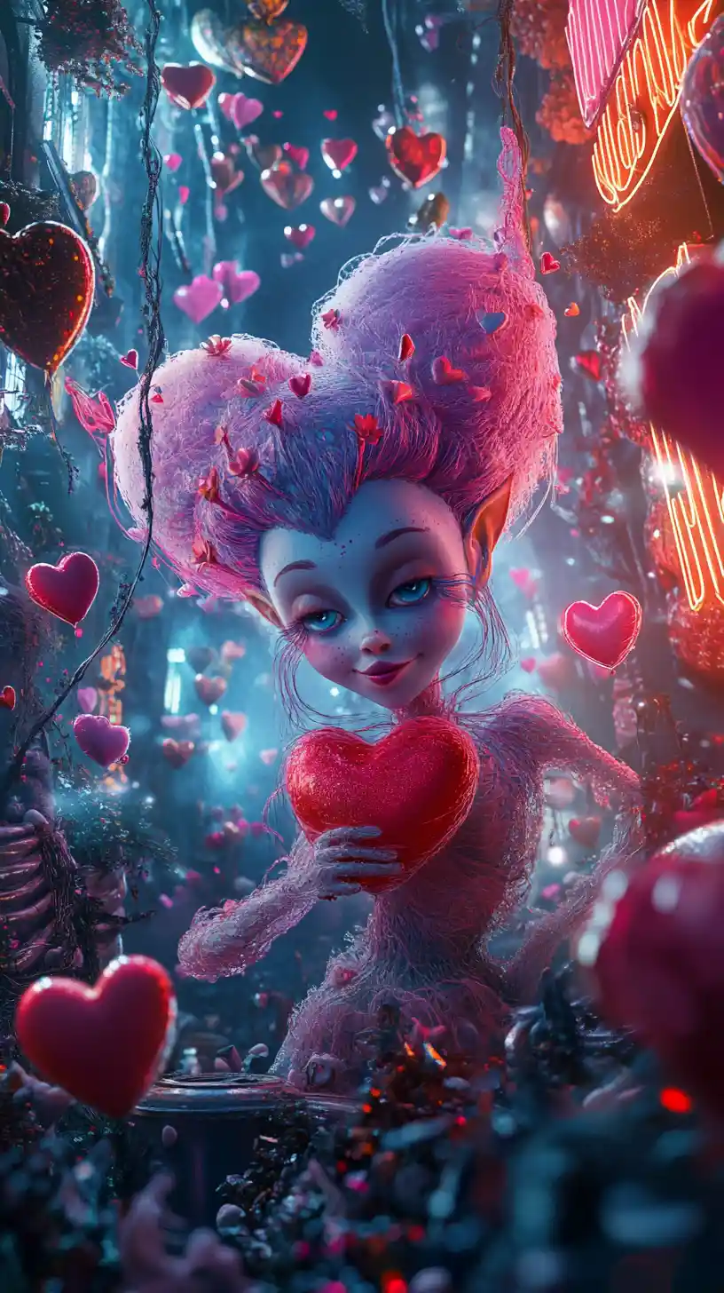 Playful elf in a surreal romantic fantasy landscape