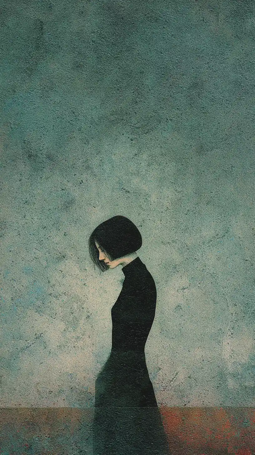 Dreamlike surreal figure on minimalist textured canvas