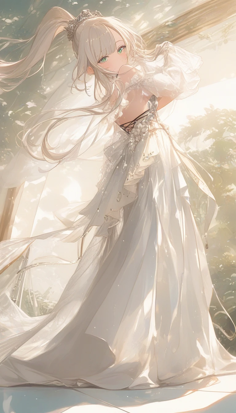 Confident anime woman standing outdoors in sunlight