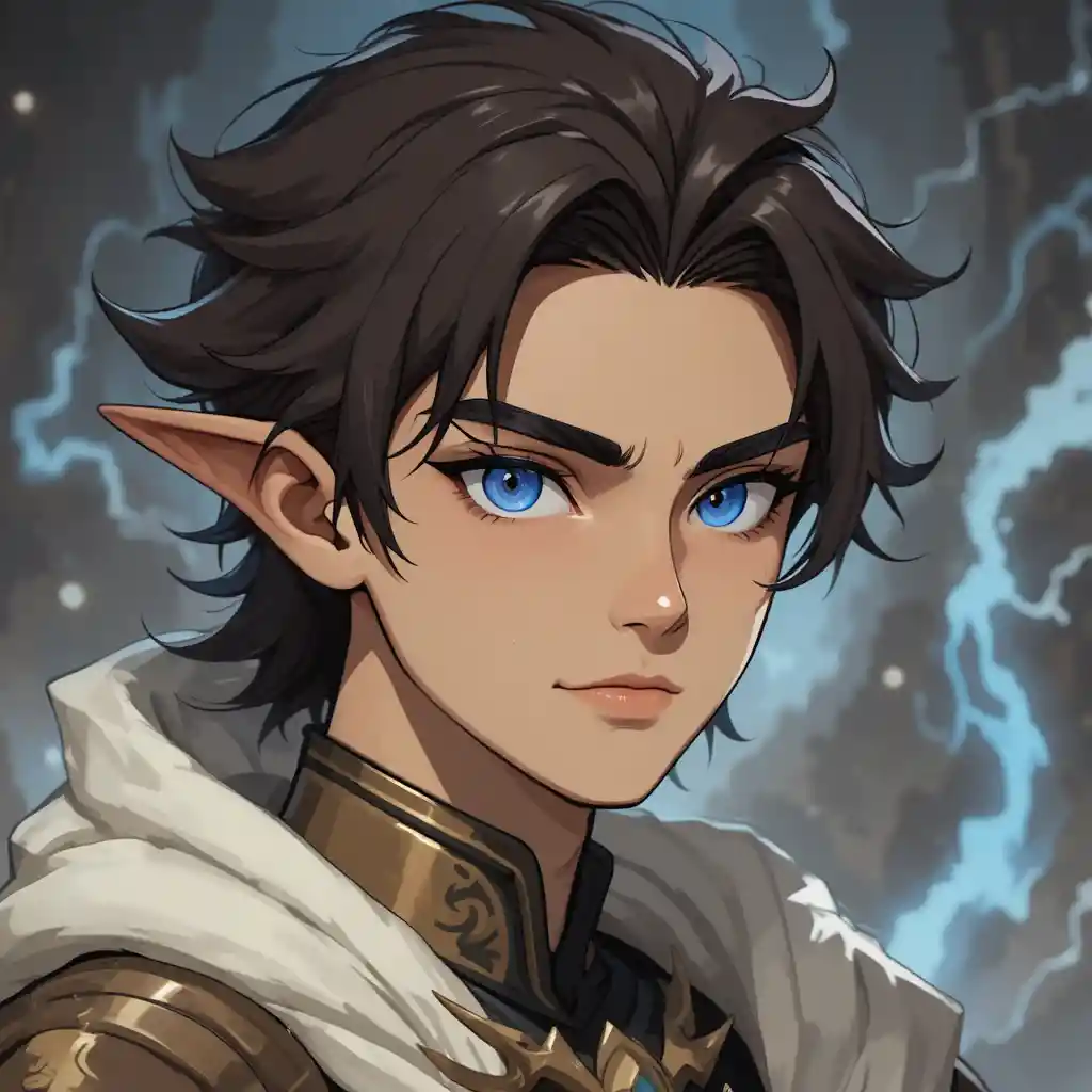 Young eliotope man with blue eyes in a fantasy world
