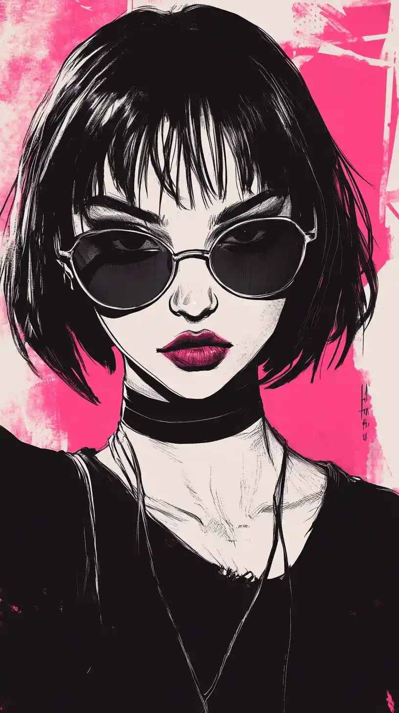 Cool young woman with sunglasses in graphic comic portrait