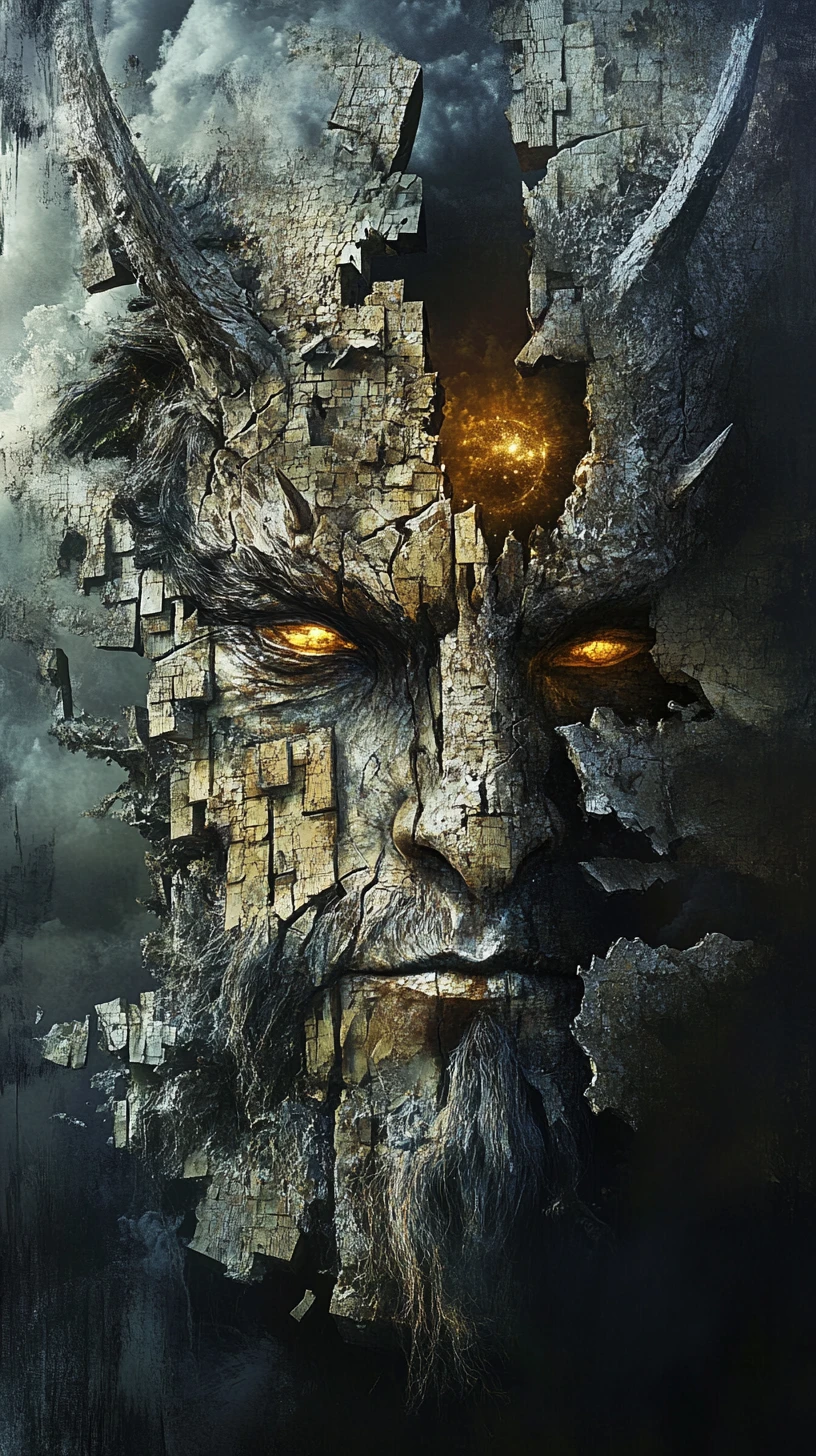 Dark fantasy dragon portrait with crumbling castle ruins