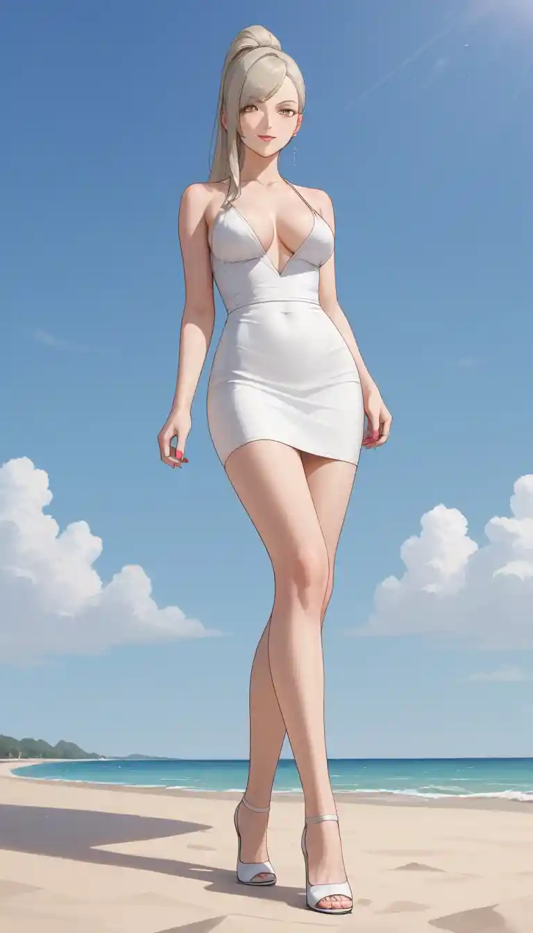 Elegante donna anime in piedi alla luce del giorno all’aperto