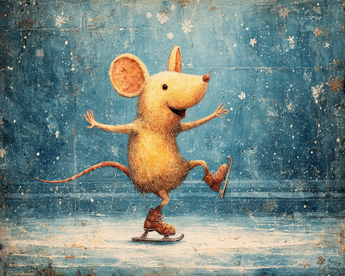 Laughing Female Mouse Figure Skating On Olympic Ice Rink