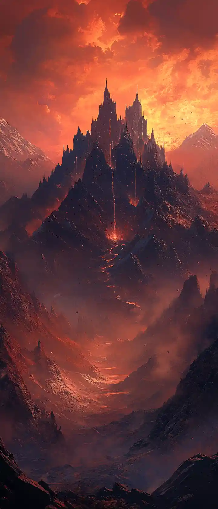 Ancient ruined empires beneath a blood red sky