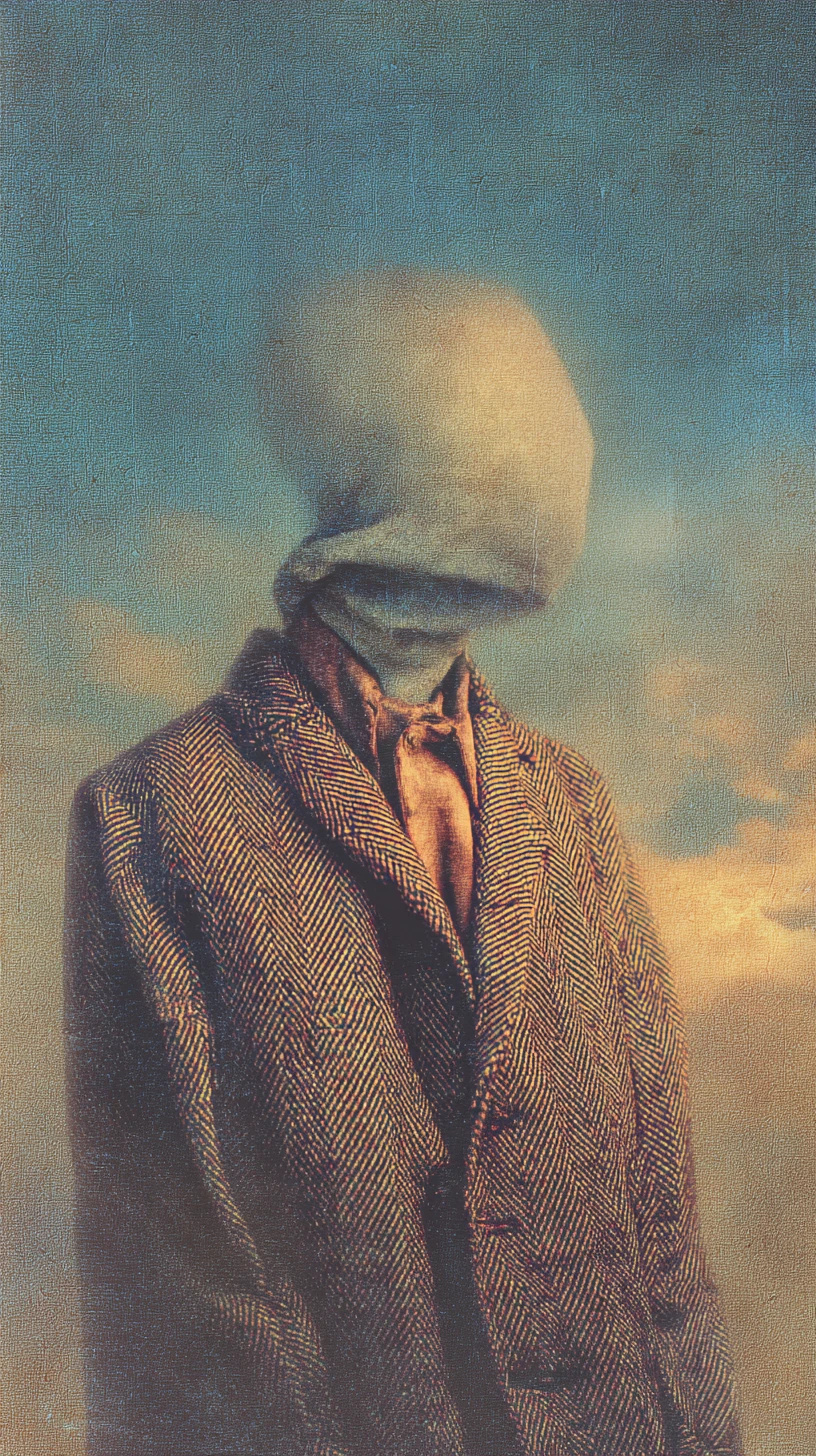Figura abstracta surrealista en un paisaje onírico minimalista y texturizado