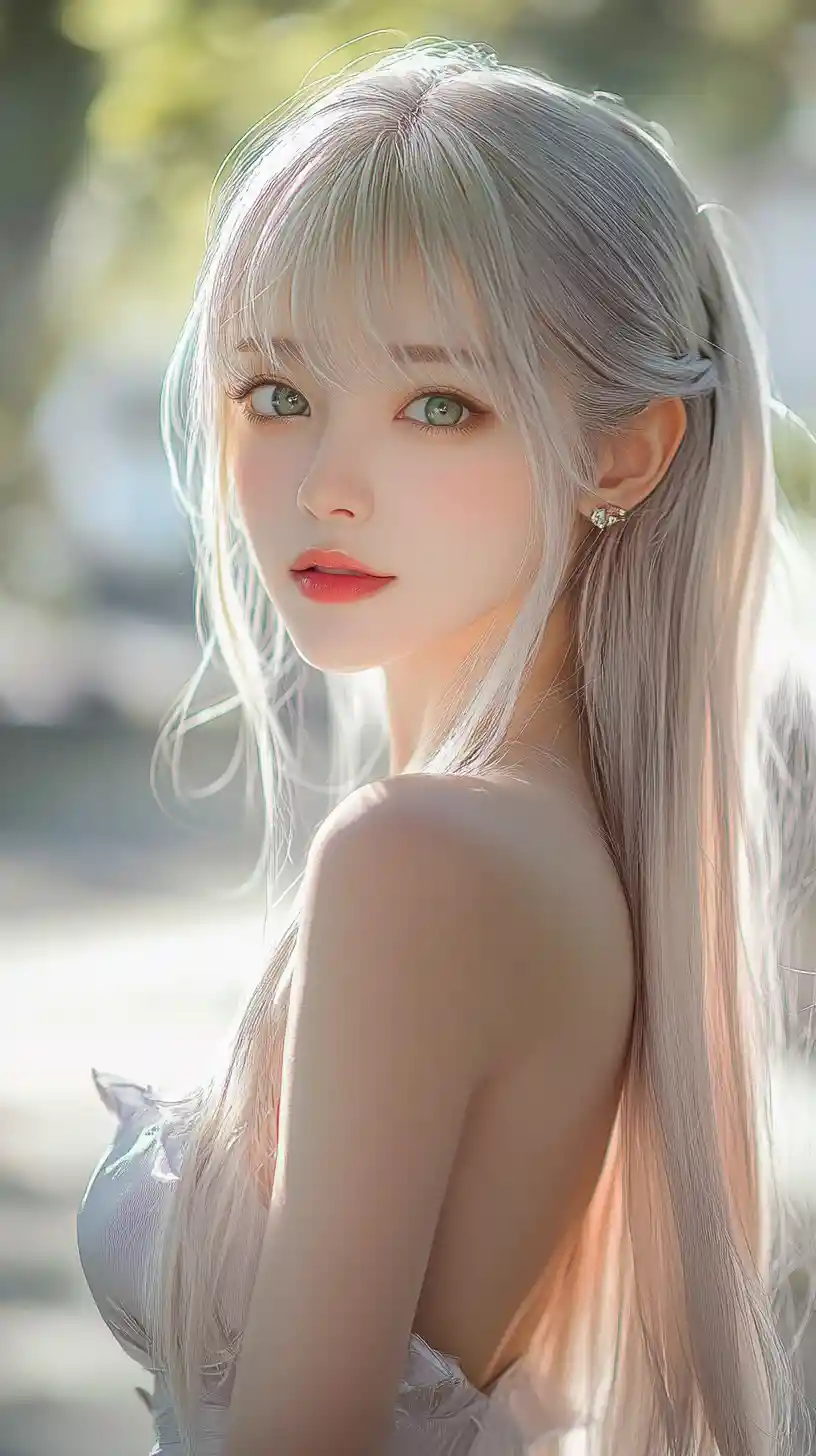 Confident anime woman in k pop fashion under daylight