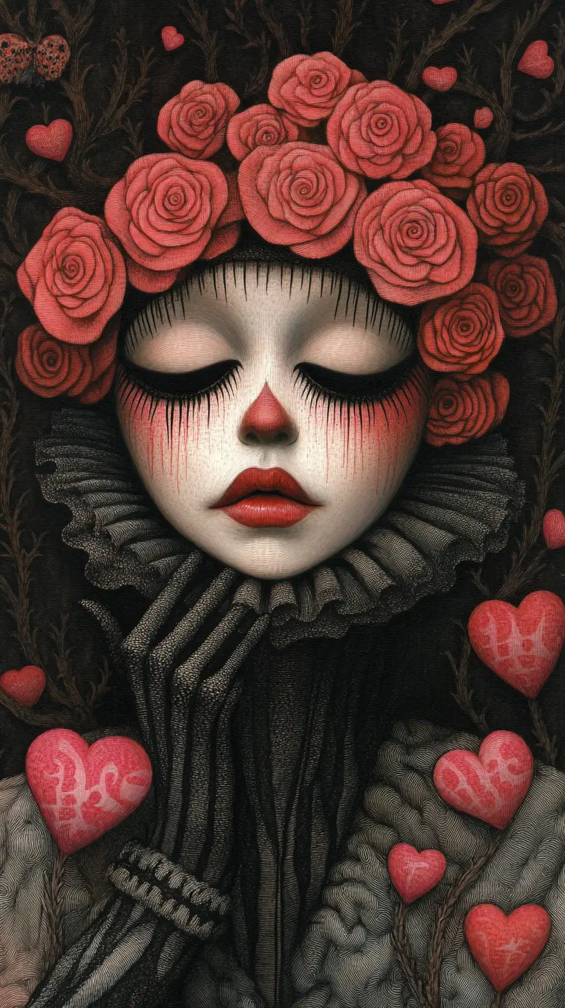 Surreal French mime in a dark fantastical dreamscape
