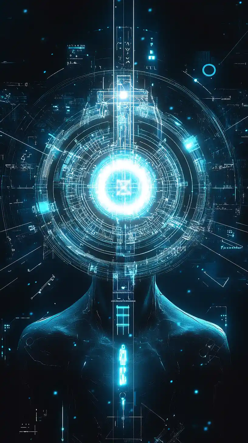 Nucleo di IA sci-fi kemetico con interfaccia olografica
