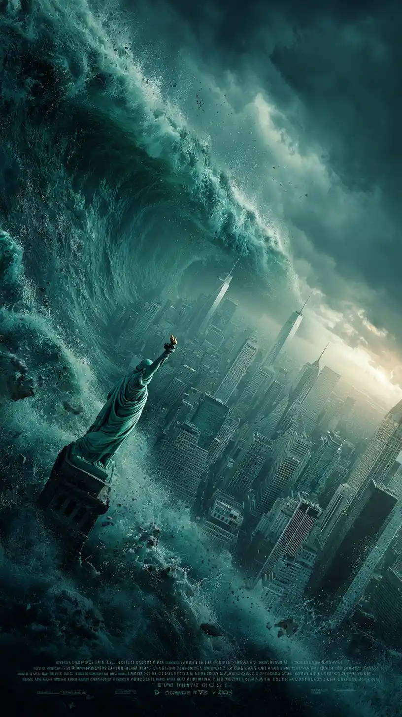 Mega tsunami che si abbatte sullo skyline di New York