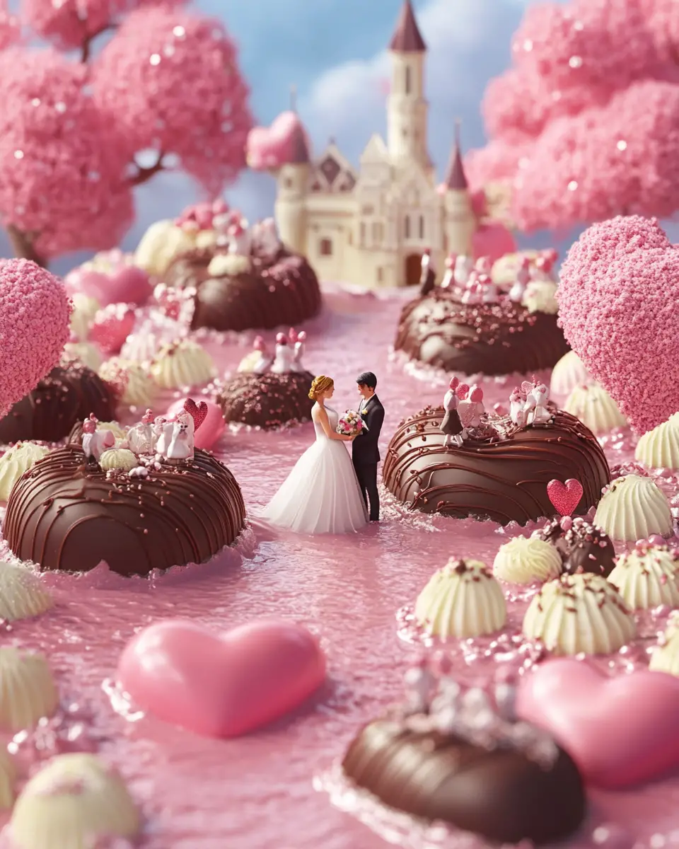 Miniature Wedding World On Heart Shaped Chocolates