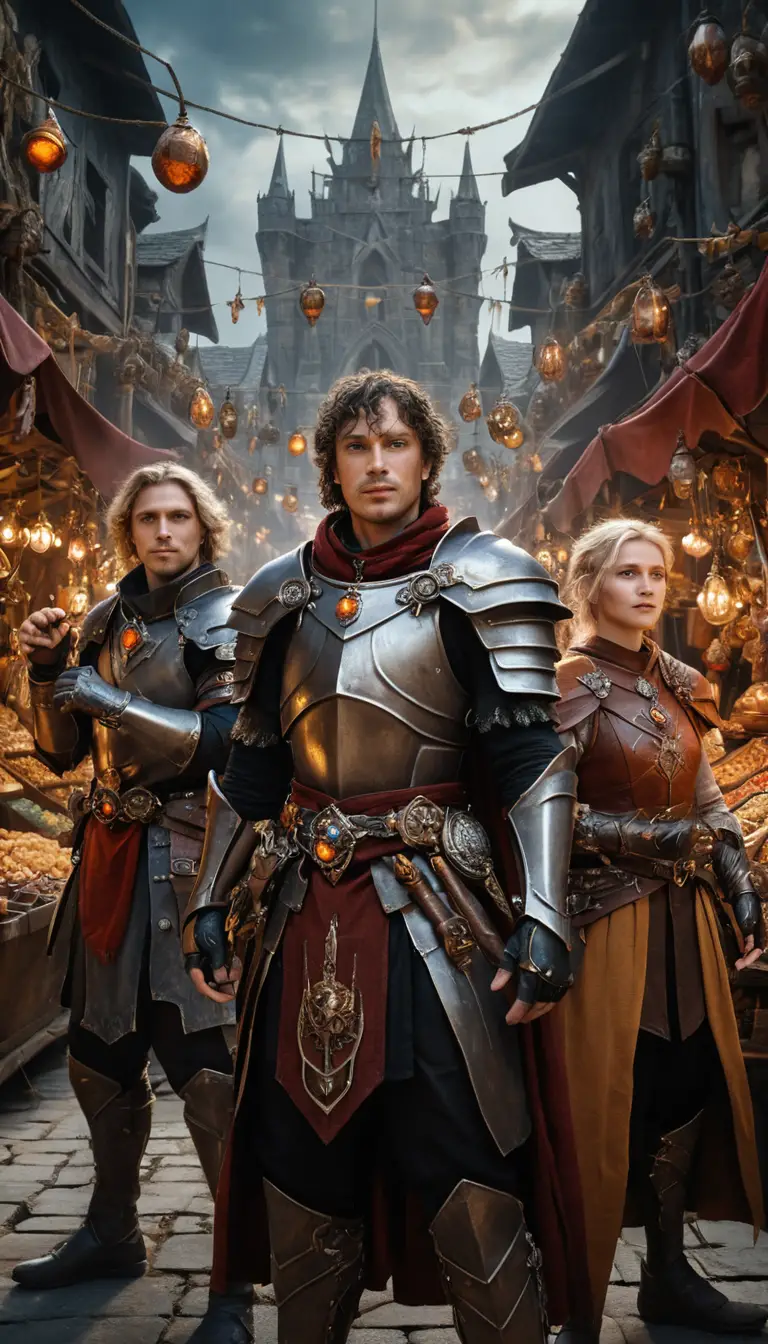 Fantasy heroes united in a crowded cosmic marketplace