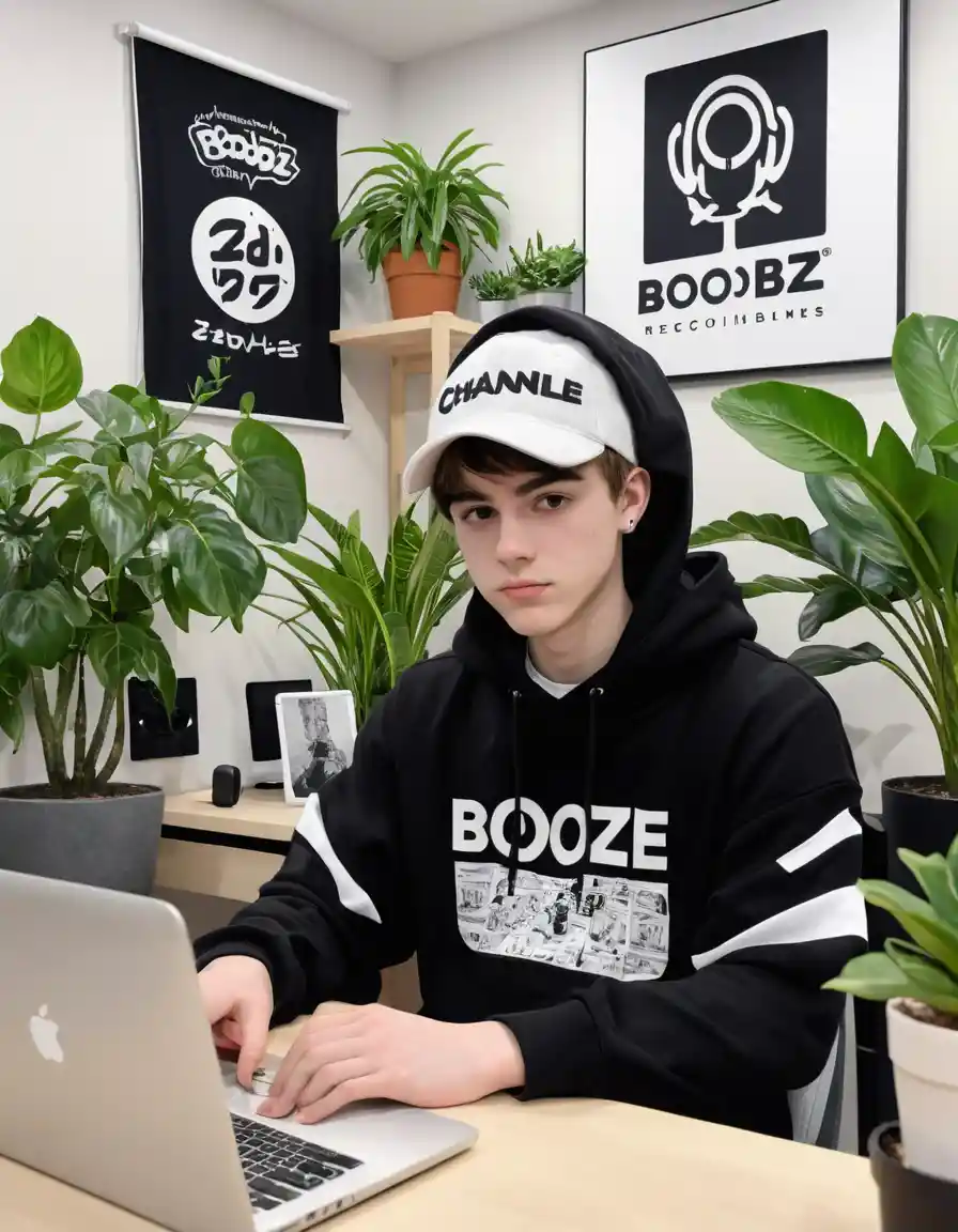 Chico de anime haciendo streaming en un escritorio con micrófono