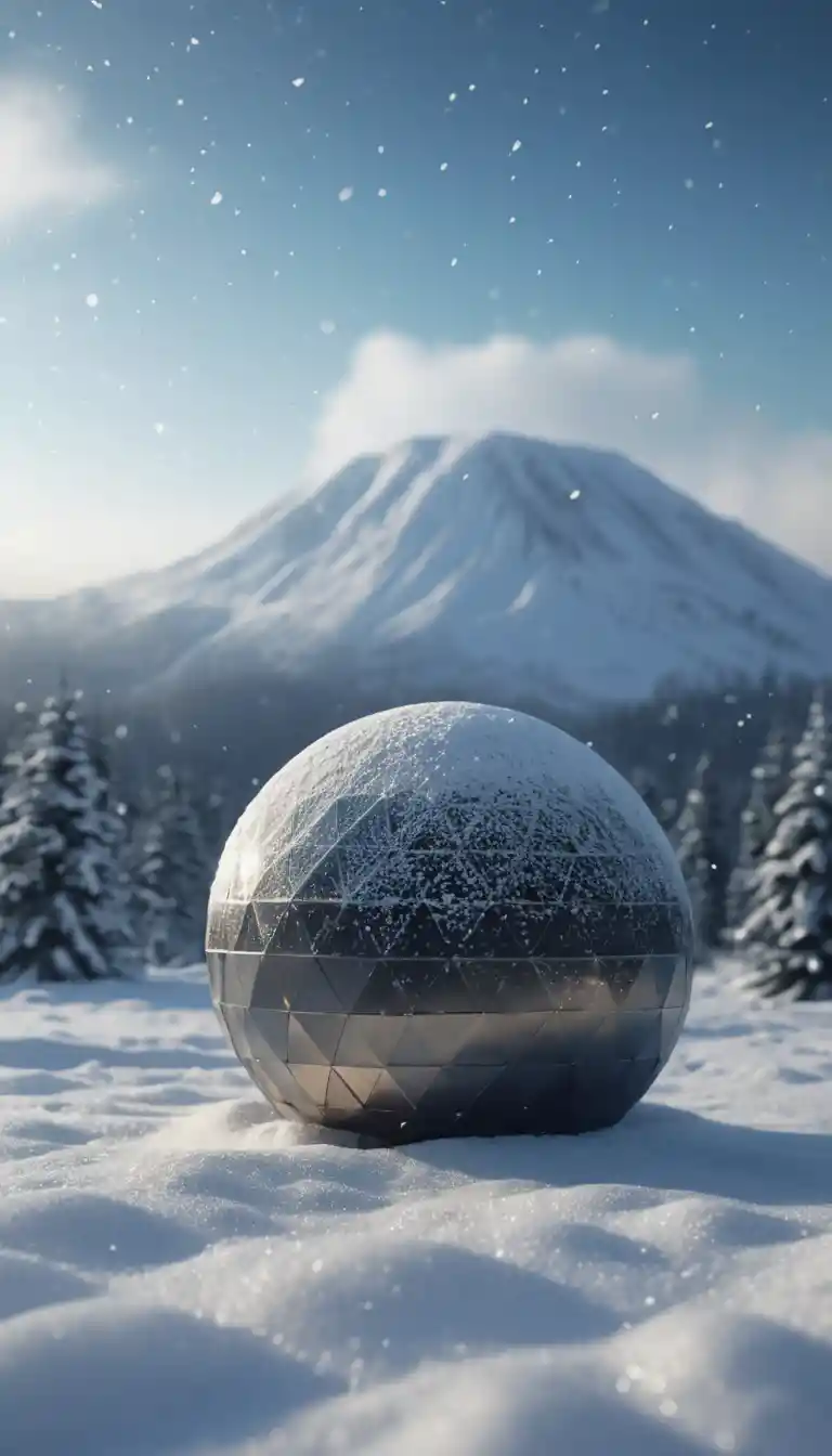 Sphärisches Objekt rast durch dichten Schneefall
