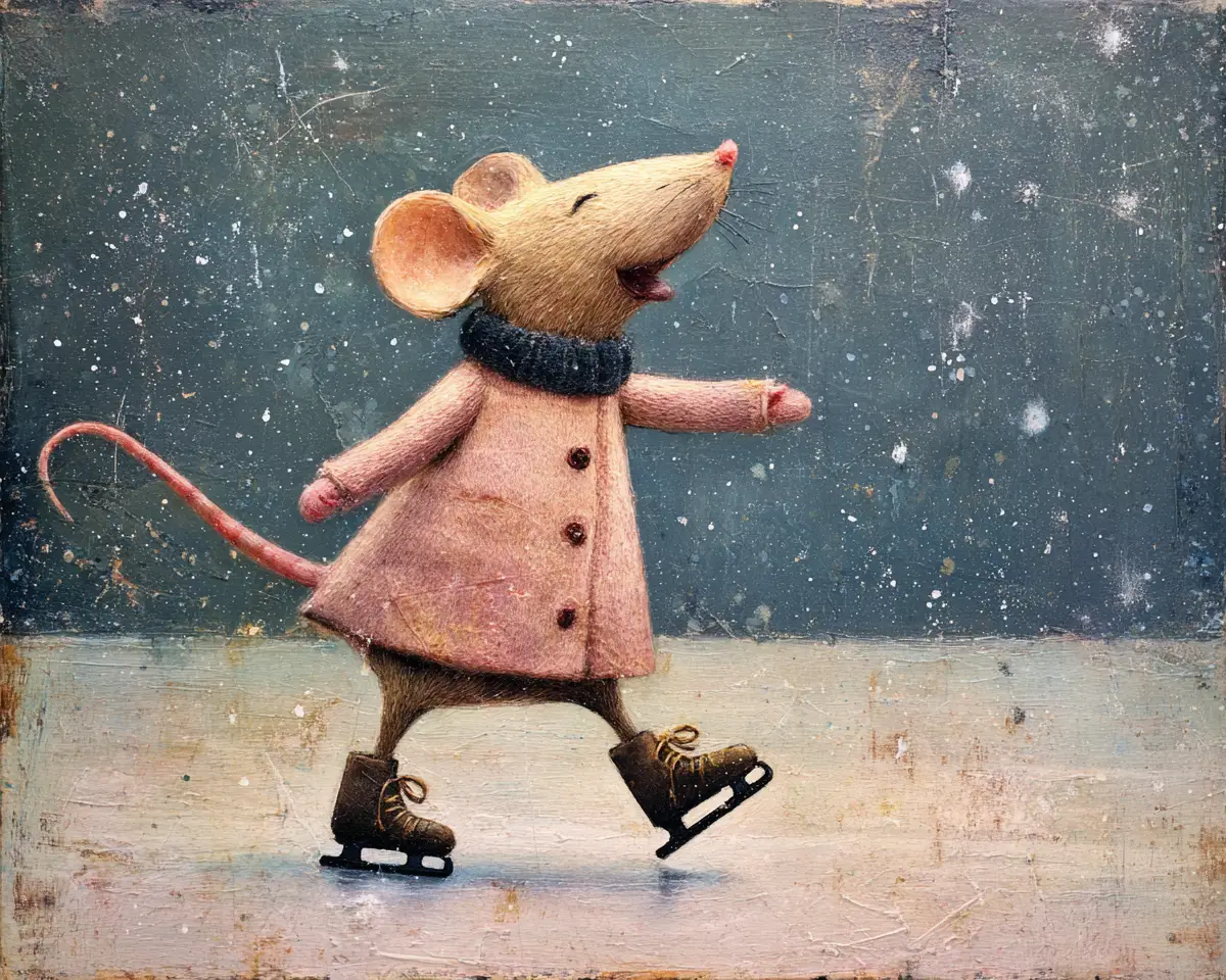 Cheerful Mouse Figure Skating In An Olympic Ice Rink