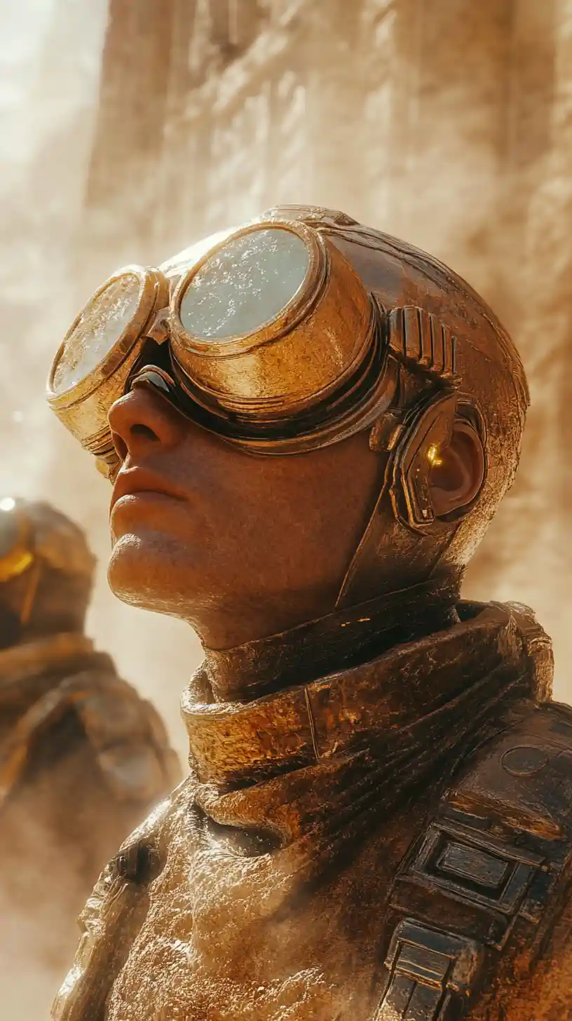 Futuristic desert wanderer in a ruined sci fi city