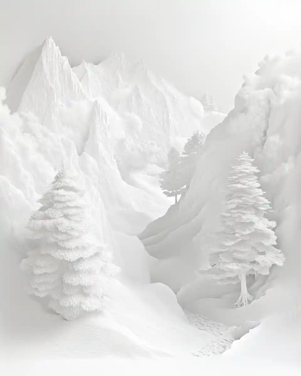 Minimal abstract white landscape digital anime illustration