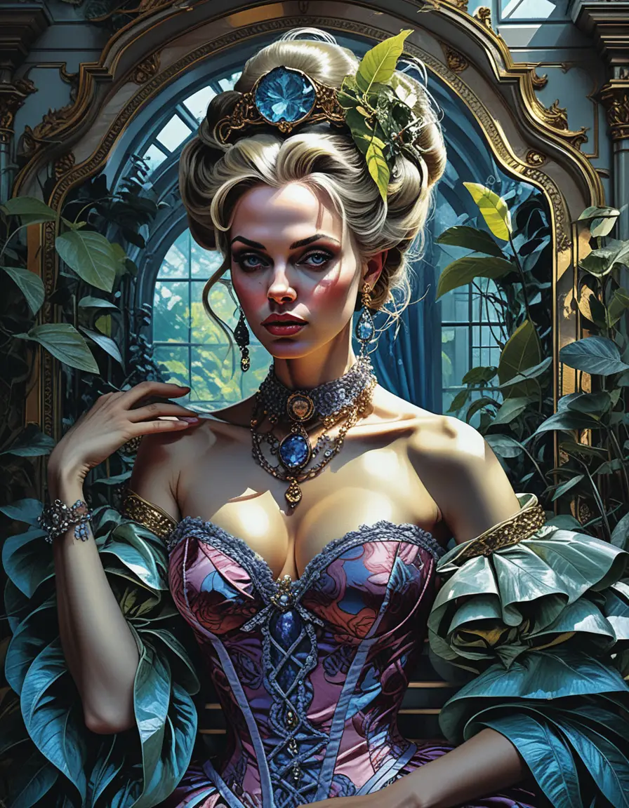 Fantasy enchantress painting in a grand victorian studio
