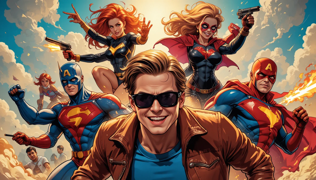 Dynamische Superheldengruppe in dramatischer Comic-Action